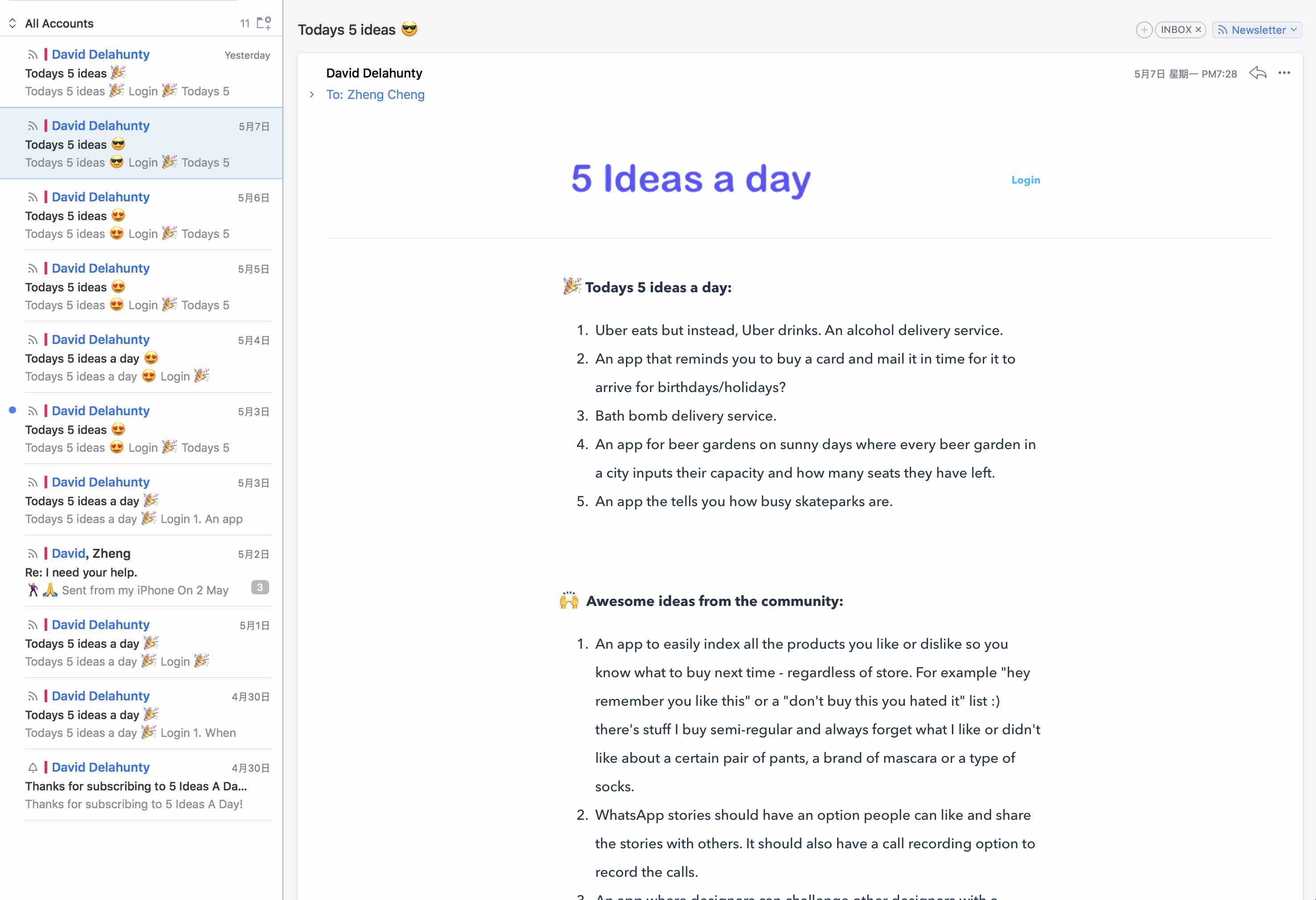 Featured image of post 推荐一个看点子的资源： 5 Ideas a day